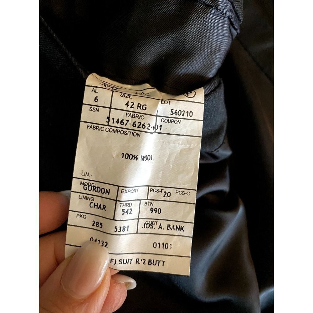 JoS A Bank 100% Wool‎ Mens Size 42R Dark Gray Gordon Suit Coat Blazer Jacket - Picture 5 of 6